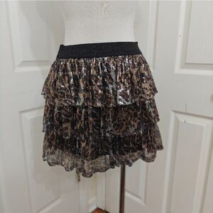 Leopard Print Sequins Sparkle Tiered Skirt